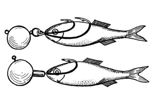 Поролоновая рыбка на джиг-головках разного типа